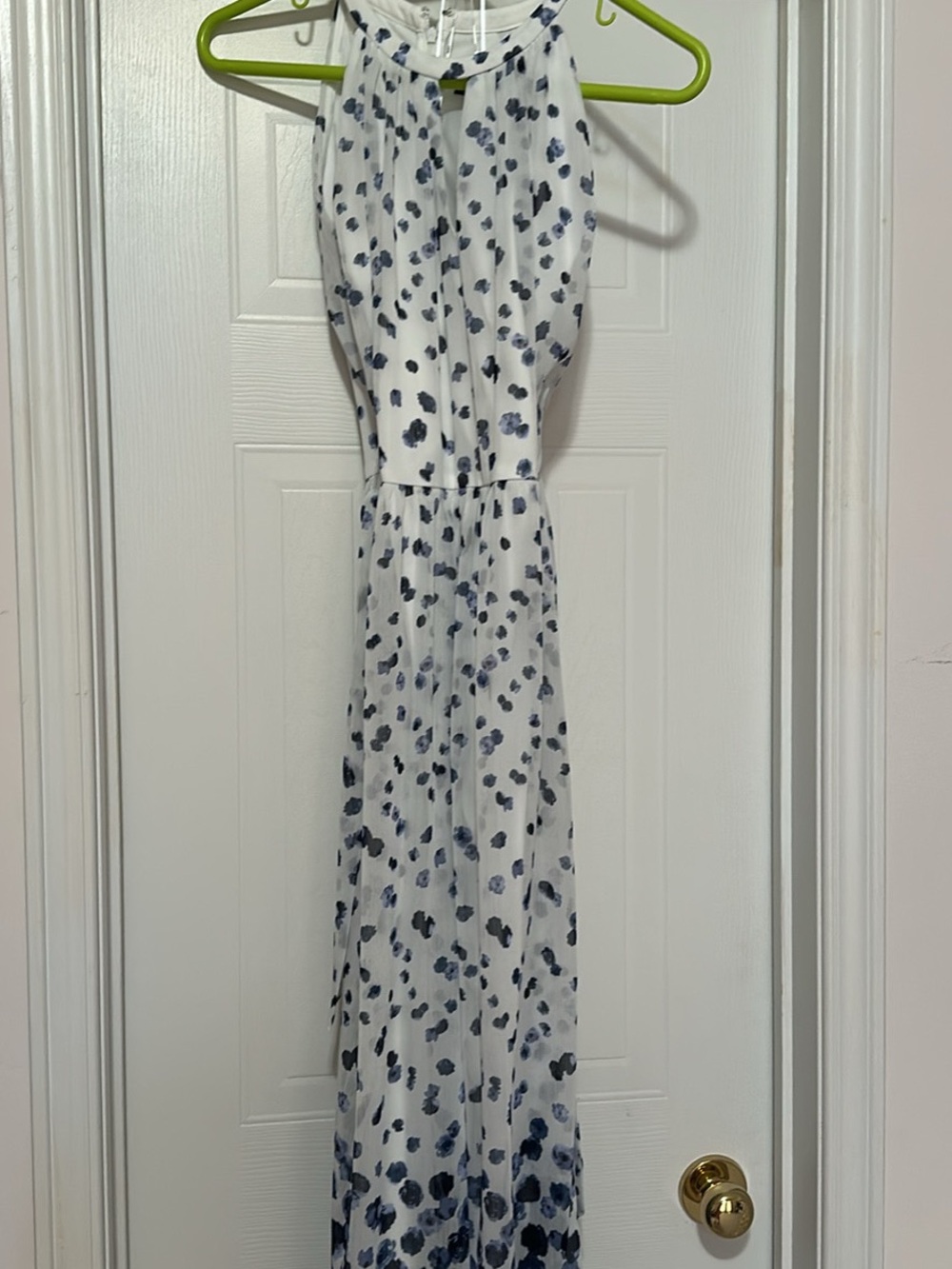 DKNY White Halter Maxi Dress with Navy Floral Print